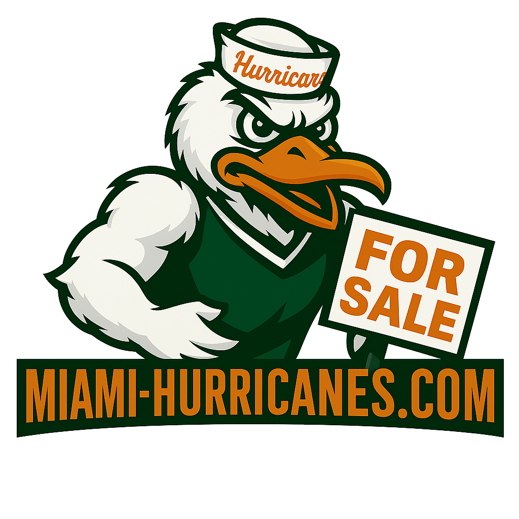 Miami Hurricanes mascot holding FOR SALE sign